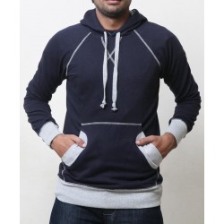 Grey Contrast Navy Blue Fashion Hoodie